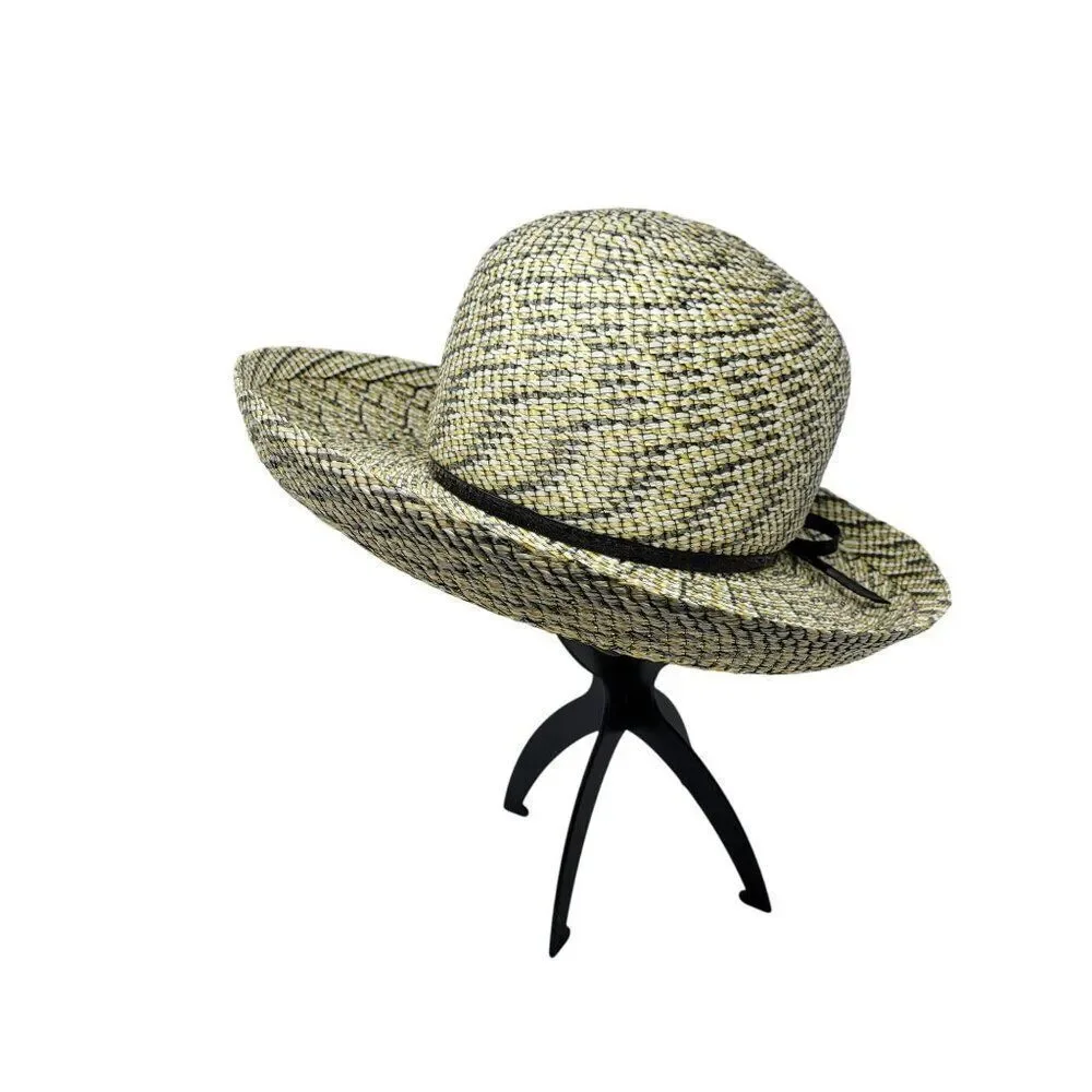 Vtg 60s Terry B. Womens Woven Straw Sun Hat Yellow Checkered Black Bow Retro - Picture 5 of 8